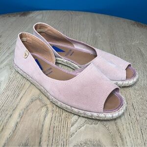 Verbenas Cruz Women’s Espadrilles Peep Toe Flats Pink Suede Size 39/US 8